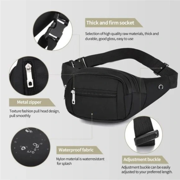 𝅺crossbody Fanny Pack Adjustable Strap Black Pure